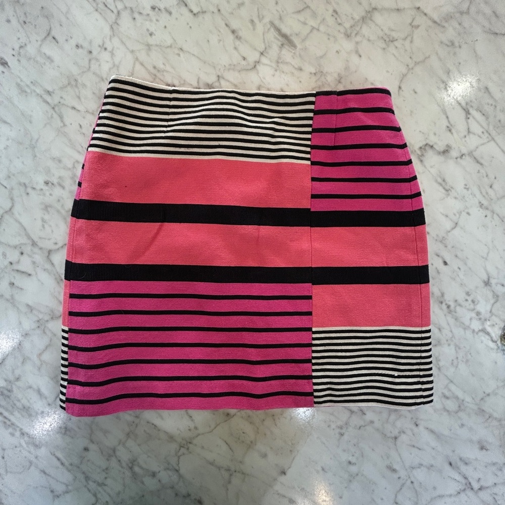 LOFT Patchwork Striped Mini Skirt - Hot Pink & Black